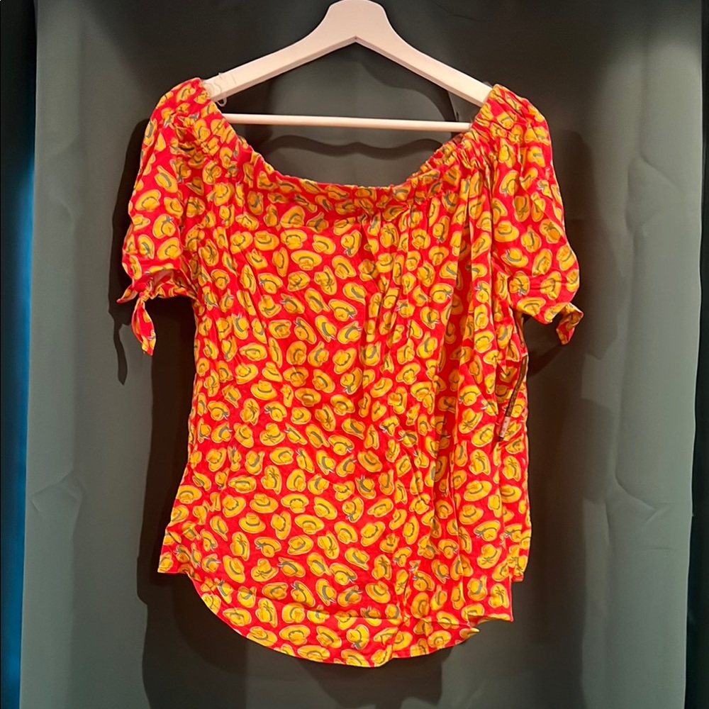 Vibrant Pink and Yellow Women's Off The Shoulder Top